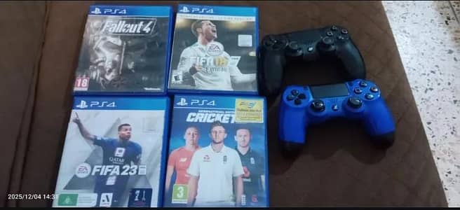 playstation with 4 games and 2 controller