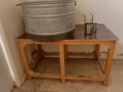 milk drum and table