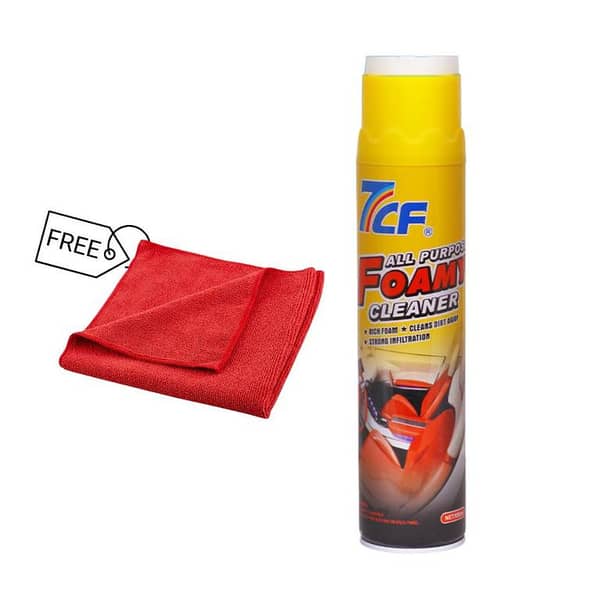 7CF Foamy All Purpose Cleaner 650ml with Free Microfiber Cloth - Deep Cleaning Foam Action - Multi-Surface Stain Remover