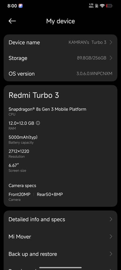 Redmi Turbo 3     12GB / 256GB