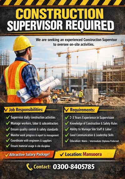 Construction Supervisor male staff  Required