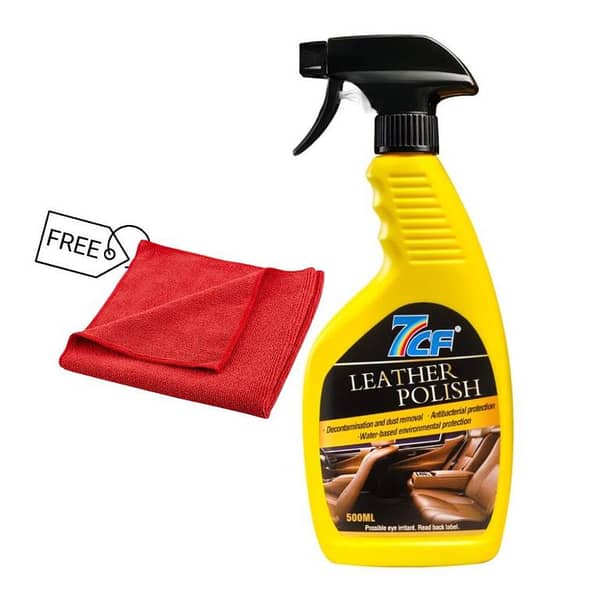 7CF Leather Polish 500ml  with Free Microfiber Cloth - Premium Surface Shine & UV Protectant - Industrial Strength Abrasion Resistance