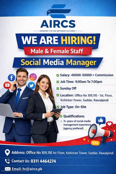 Social Media Manager Required | 40K–50K + Commission | Rawalpindi