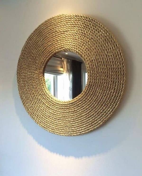 Round set of 3 Golden Jute Mirror for Home decor
