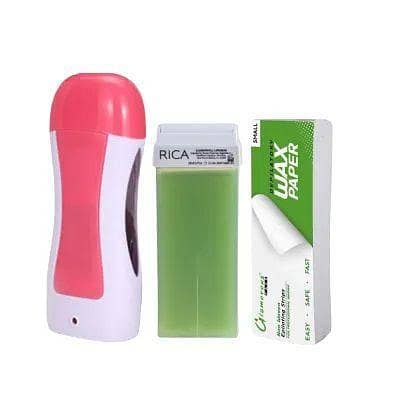 Rica Roll-On Wax 3 in 1 Deal: Home Wax Kit for Women and Men (Strawberry, Green Apple, Lemon) with Heater, Suitable for Sensitive Skin
