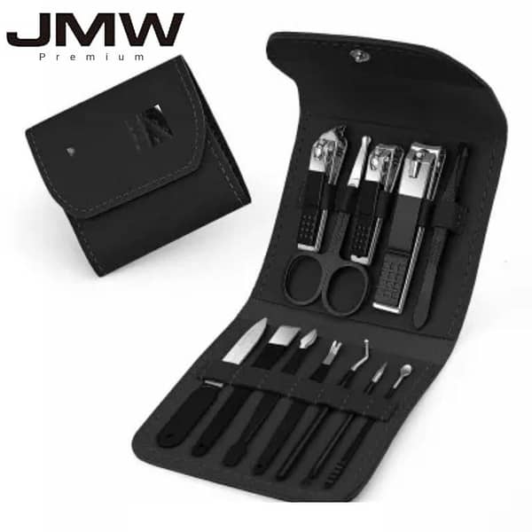 JMW Premium 12-in-1 Manicure Set with Leather Case – Nail Clipper and Pedicure Kit for Fingernails and Toenails (Multicolor)