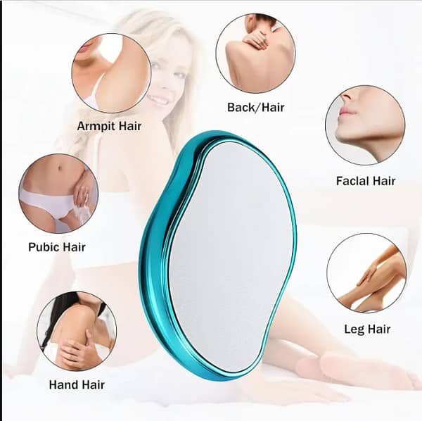 Crystal Hair Eraser: Painless Exfoliation and Hair Removal Tool for Arms and Legs (Reusable, Portable, Blue)