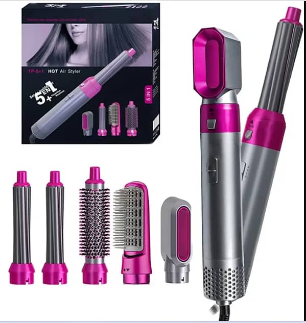 5 in 1 Hair Styler with Detachable Brush Heads: Blow Dryer Brush, Negative Ionic Technology, Auto Wrap Curling, and Straightening