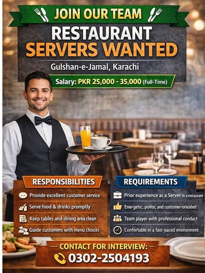 Hiring for Karachi & Server Need Server  for Restaurant, Hiring staf