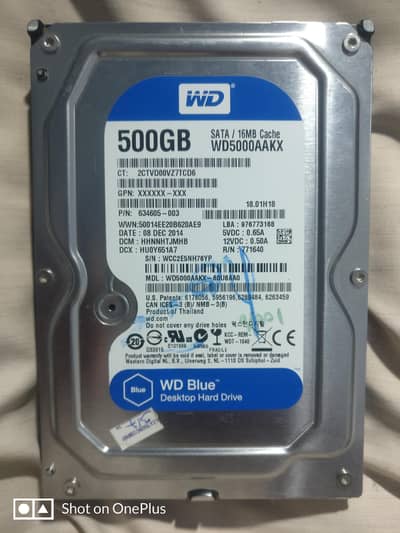 WD 500gb HDD for sale RS. 2200