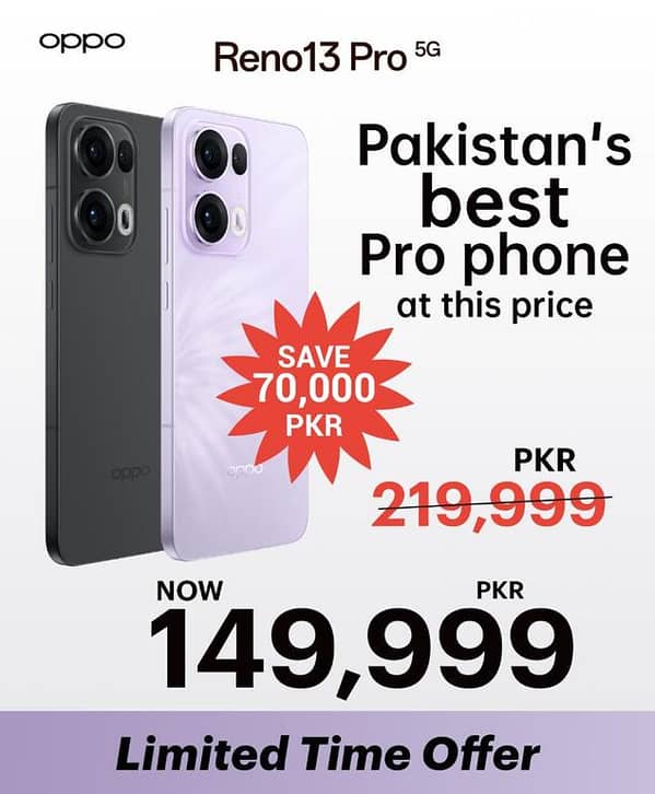 Limited Time Offer: OPPO Reno13 Pro 5G | 12GB RAM + 512GB ROM (Get Free Complimentary Gift)