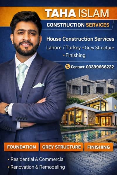 House Construction Services Lahore | Turnkey • Grey Structure • Finish