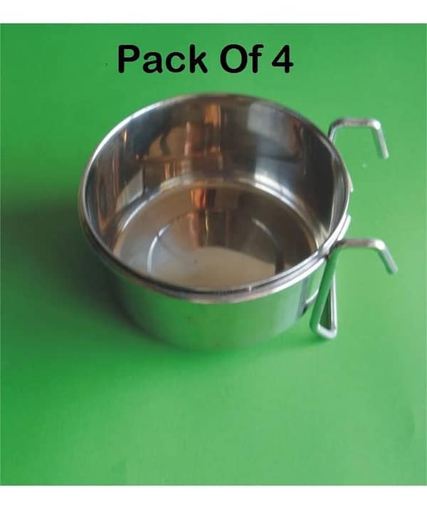 Pack of 4 Bowls -  Stainless Steel Feed & Water Bowl with Hanging clip (4 inch circle bowl)