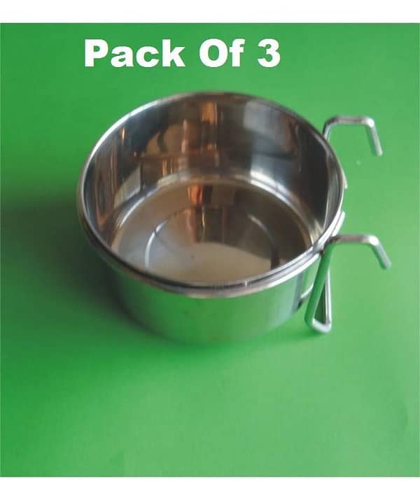Pack of 3 bowls -  Stainless Steel Feed & Water Bowl with Hanging clip (4 inch circle bowl)