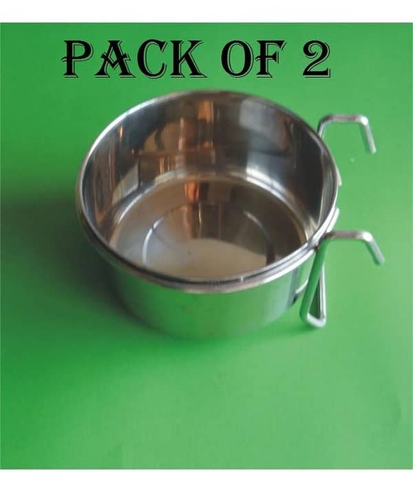 2 Pices Stainless Steel Feed & Water Bowl with Hanging clip (4 inch circle bowl)