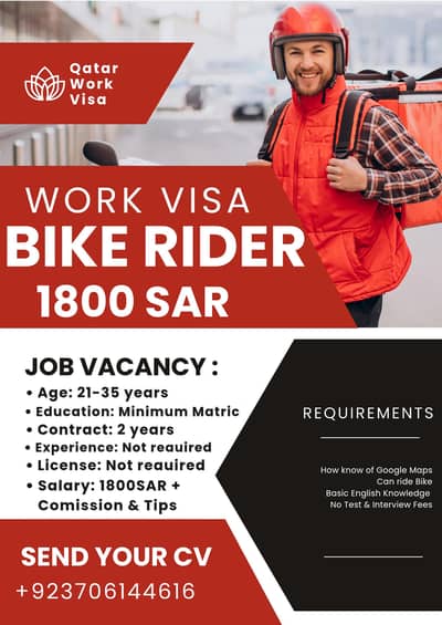 Bike Rider-Qatar Visa-Delivery Boy (Work Visa)
