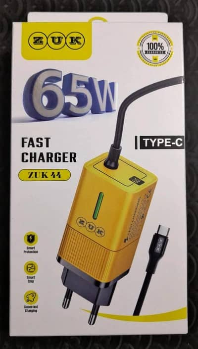 65W Fast Type-C Charger | Super Fast Charging | Black & Yellow