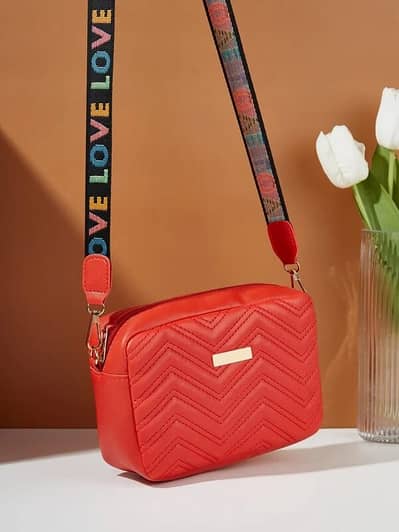 Stylish Tan Crossbody Bag with Colorful 'LOVE' Strap - Brand New