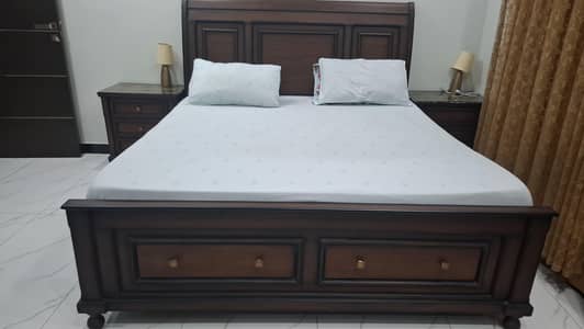 king size bed with mattress, side tables,dressing table