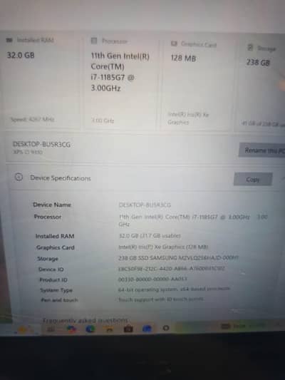 Dell xps 13 i7 11 Gen 32 GB Ram 256 Rom