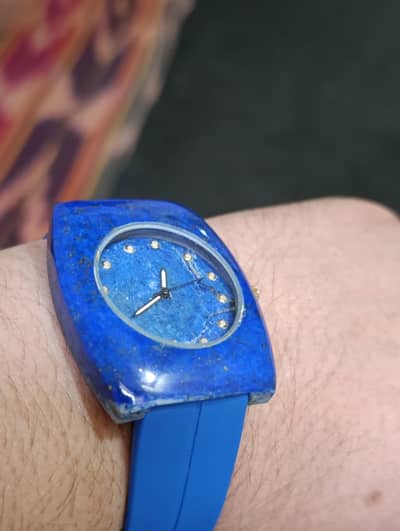 Luxury Blue Stone Dial Quartz Wrist Watch – Bold Square Case with Sil