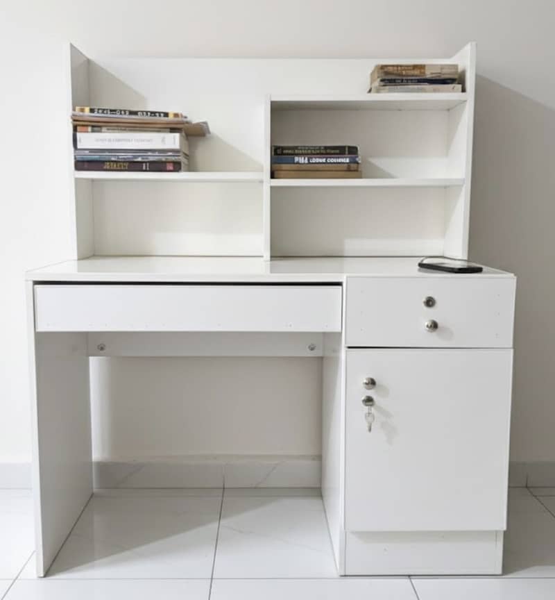 Modern White Study Table / Computer Desk with Ample Storage 0