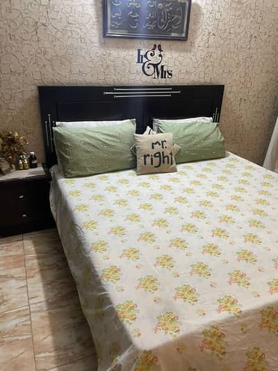 Wooden Bed And Sliding Wardrobe For Sale