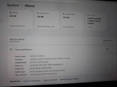 Dell Latitude 7400 16gb ram 256gb memory
