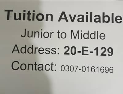 Tuition available for junior to middle