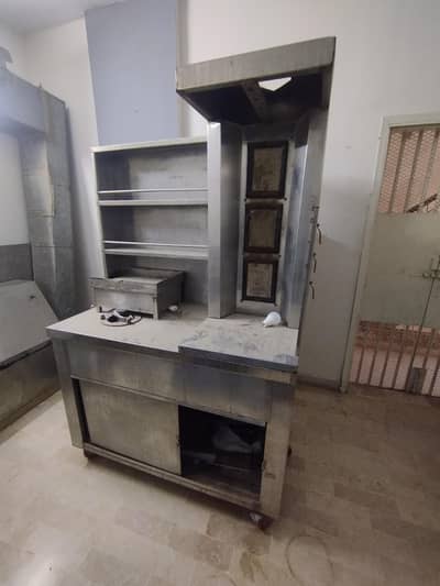 shawarma machine full size, fryer, hood with motor, table