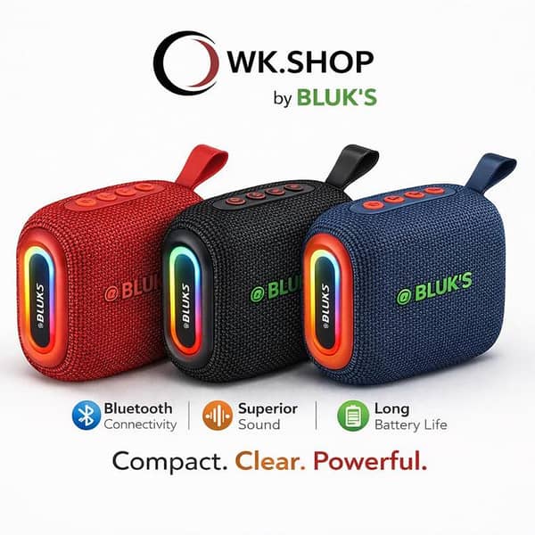 WKSHOP by Bluks BX-190 Rechargeable Wireless Bluetooth Speaker Portable Mini Sound Box Long Battery Powerful Bass HD Clear Sound USB TF Card AUX Support Handsfree Calling Compact Outdoor Travel Multimedia Speaker