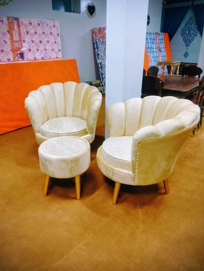 Velvet Shell Sofa Set 3 Pi toece Bedroom Chairs and Ottoman