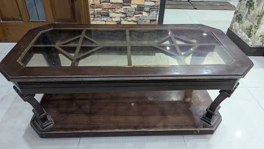 Used Wooden Glass-Top Center Table with good condition– Elegant Design