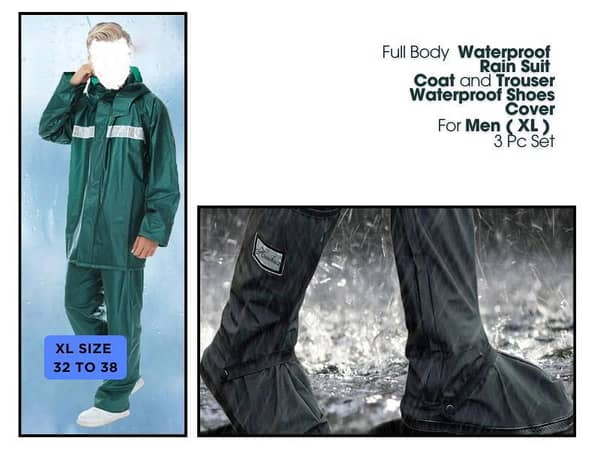 Rain Suit Waterproof | Full Body | Rain Suit Coat | and | Trouser for Men (XL) & Shoes | 1+1+1 = 3 Pcs Set