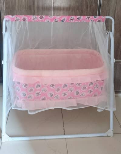Baby Cradle with Mosquito Net – Pink – Excellent Condition