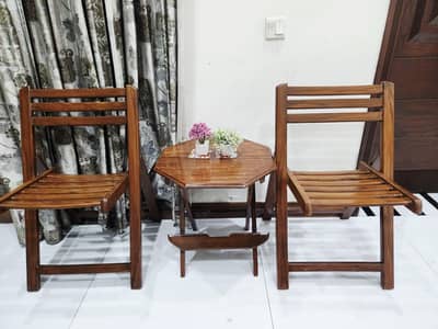 Portable Foldable Wooden 2‑Chair + Hexagon Table Set