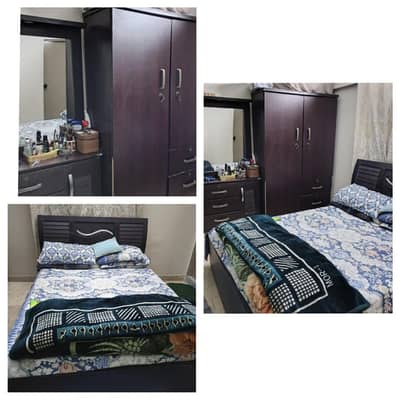 Urgent used furniture sale king size bed with wardrobe and dressing