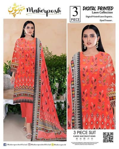meharposh digital printed lawn, premium fabric, trendy design