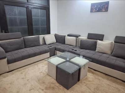 L shape sofa with table and 4 extra stoles