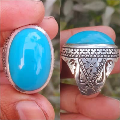 Natural Old irani Feroza Stone With Hand Made 925 Chandi Ring