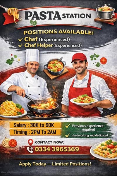 Restaurant cook/chef wanted in bahria town karachi .