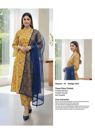 lawn suits 3 piece net dupatta