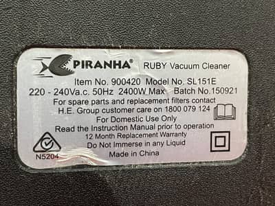 Piranha Ruby 2400 Watts  Electric Vacuum Cleaner
