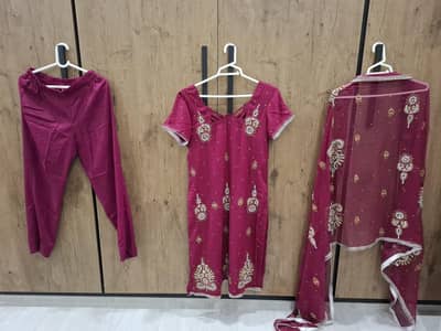 New Fancy embroidered 3-Piece kameez, trouser and dupatta