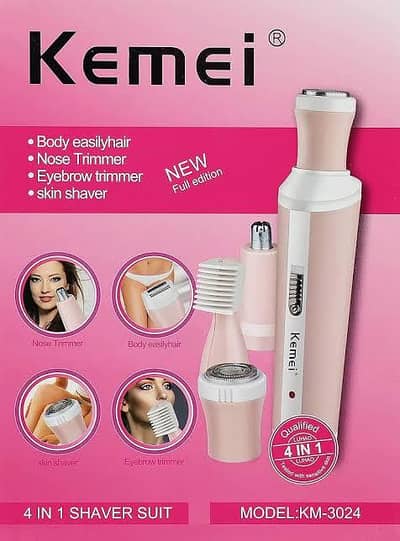 Kemei KM-3024 4 in 1 Rechargeable Shaver, Body and face Hair remover