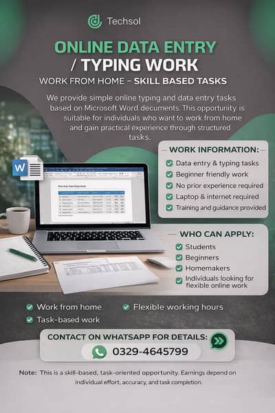 Part Time Full Time Job / Data Entry Job / Typing job / Assignment Jo