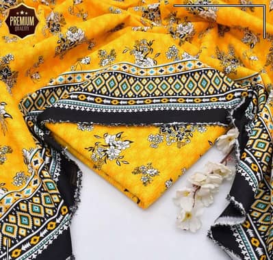 Premium Yellow Floral Lawn Suit With Black Border - Unstitched
