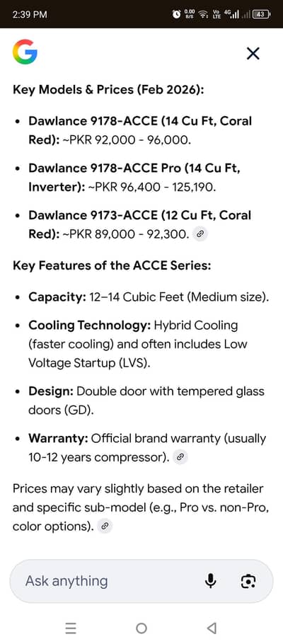 Dawlance refrigerator