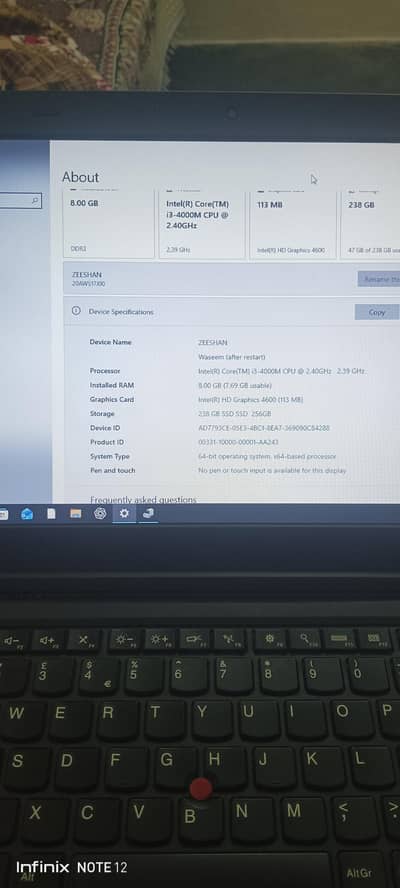 Lenovo Laptop Core i3 8GB RAM 256 Storage