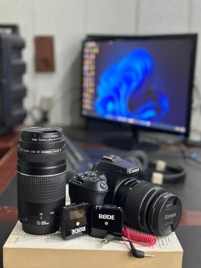Canon 250d Combo with 75 300 lens and rode wirleless